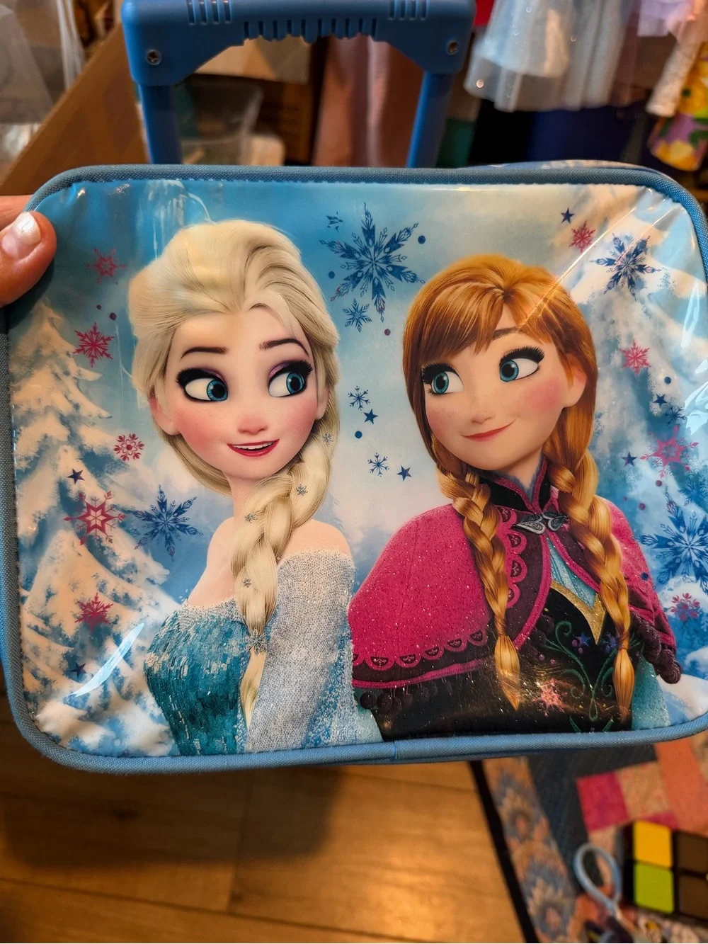 Disney Frozen Light Blue and Pink Character Rolling Backpack and Lunchbox Set
